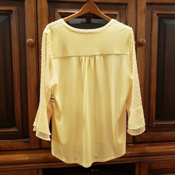 NWT Charter Club Women's Double-Ruffled Textured Bell Sleeve Yellow Blouse Large - Picture 6 of 7